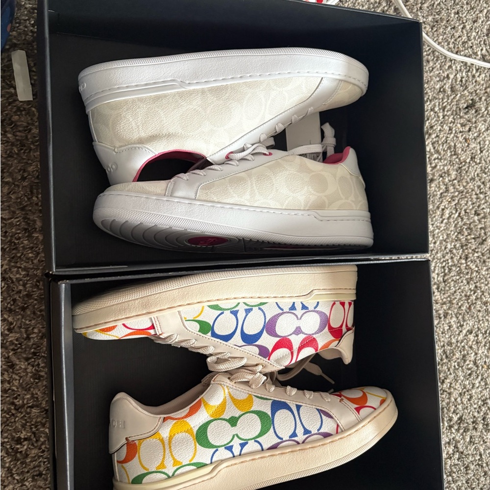 Coach women’s White Sneakers with Multicolor Log